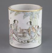 A Chinese famille rose brush pot, Tongzhi mark and of the period (1862-74), painted with the Four
