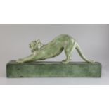 G.H. Laurent. A bronzed terracotta model of a stretching tiger, signed on the plinth, 17.5in.