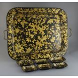 A Henry Clay papier mache tray, with brass handles and flower and butterfly decoration, 24in.,