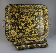 A Henry Clay papier mache tray, with brass handles and flower and butterfly decoration, 24in.,