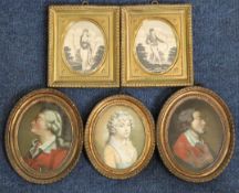 Late 18th century English School, a bodycolour portrait of Alicia Poole, 1795, 4 x 3.25in. a pair of