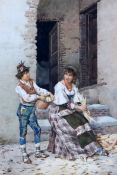 Filippo Indoni (1842-1908)watercolourWoman and boy husking cornsigned21 x 14.75in.