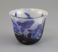 A Galle cameo glass vase, c.1910, decorated with purple nasturtium, signed H. 7.7cm