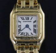 A lady's modern Cartier 18ct gold mini Panthere quartz wrist watch, with Roman dial, on 18ct gold