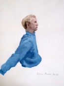 § Patrick Procktor (1936-2003)watercolour'Profile Study', young man in a blue sweatersigned and