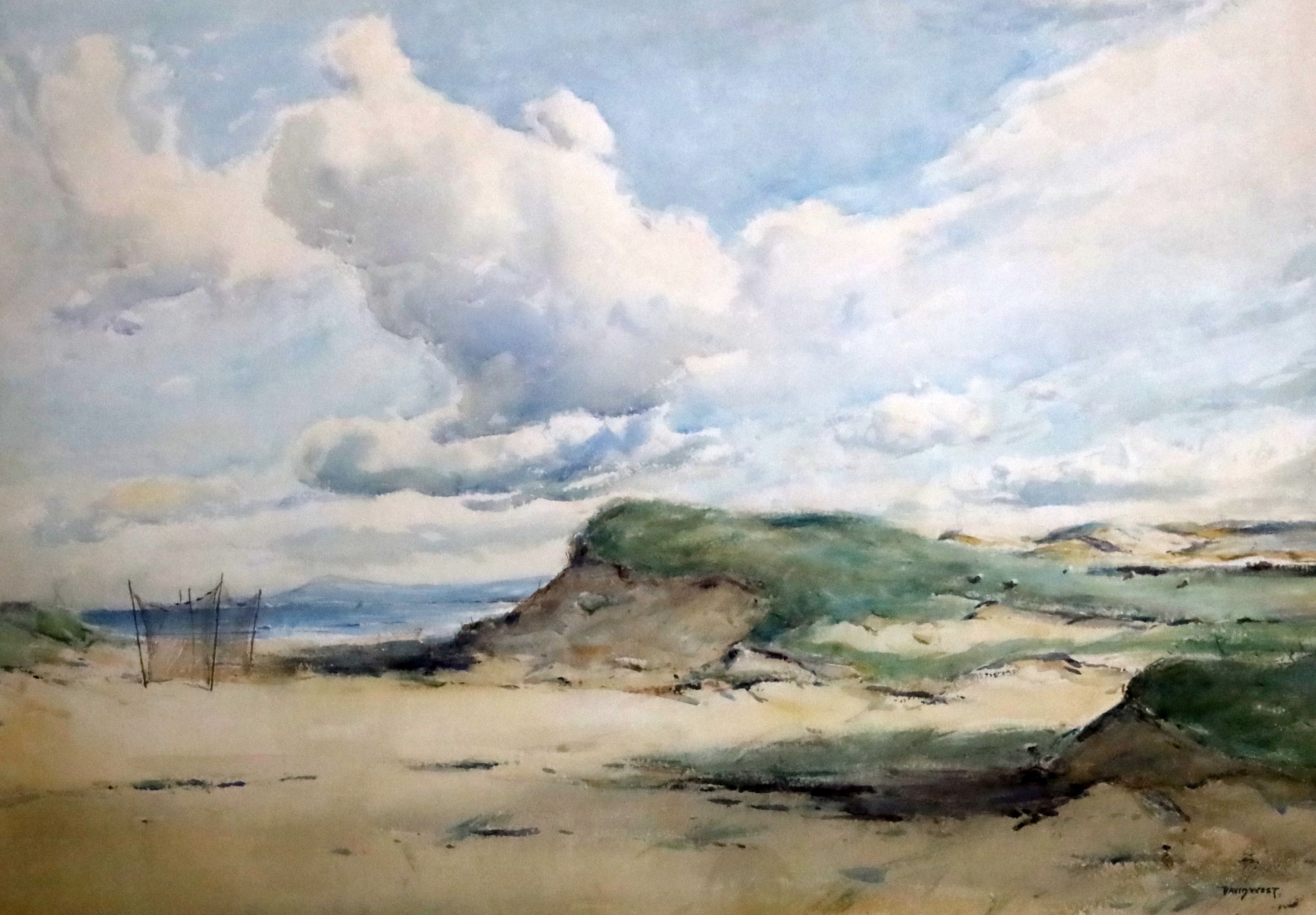 David West (1868-1936)watercolourDrying nets in the sand dunessigned19.25 x 29in.