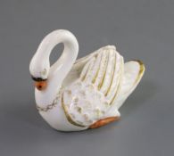 A Rockingham porcelain figure of a mute swan, c.1830, with its head bowed, incised 'No. 99',