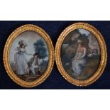 English School c.1800pair of reverse paintings on glassThe loose stocking, inscribed 'Fix Your