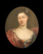 18th Century Continental Schooloil on copperMiniature portrait of a lady with a floral