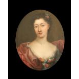 18th Century Continental Schooloil on copperMiniature portrait of a lady with a floral