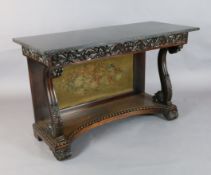 An early 19th century Anglo Indian carved rosewood console table, with grey marble top and Berlin