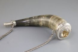 A George IV silver and citrine mounted horn combination snuff mull/powder flask by Mary Ann &