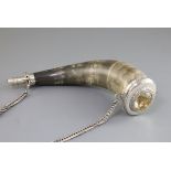 A George IV silver and citrine mounted horn combination snuff mull/powder flask by Mary Ann &