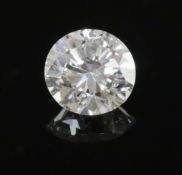 An unmounted round brilliant cut diamond, weighing approximately 0.92cts.