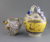 An Italian maiolica wet drug jar, 18th century decorated with stylised foliage and titled 'AQ di