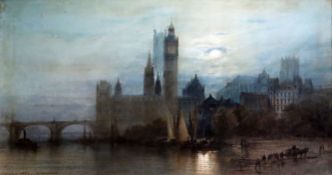 Paul Marny (1824-1914)watercolourWestminster by Moonlightsigned and dated London 186321.25 x 39.