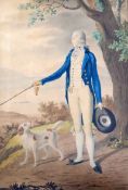 Early 19th century English SchoolwatercolourPortrait of Hugh Hammersley, standing with a dog in a