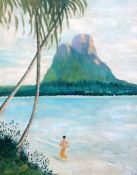 § Sir Noel Coward (1899-1973)oil on canvasFigure on a beach, The Pitonssigned19.5 x 15.5in.