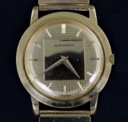 A gentleman's 18ct gold Movado manual wind wrist watch, on an associated 9ct gold brick link