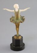 Ferdinand Preiss (1882-1943). A patinated bronze and ivory figure of girl ballerina, signed, on