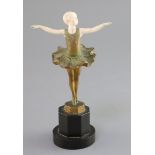 Ferdinand Preiss (1882-1943). A patinated bronze and ivory figure of girl ballerina, signed, on