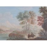 Attributed to Abraham Rademaker (1675-1735)bodycolourTravellers in a landscape5.25 x 7in.