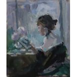 § Sherree Valentine Daines (1956-)oil on cardYoung lady reading a bookmonogrammed8.5 x 7.25in.