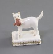 A rare Derby porcelain group of a cat and kitten with prey, c.1810-25, possibly modelled by Edward