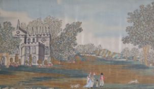 A pair of Regency watercolour and silkwork panels by Atherton of Cambridge depicting Richmond Bridge