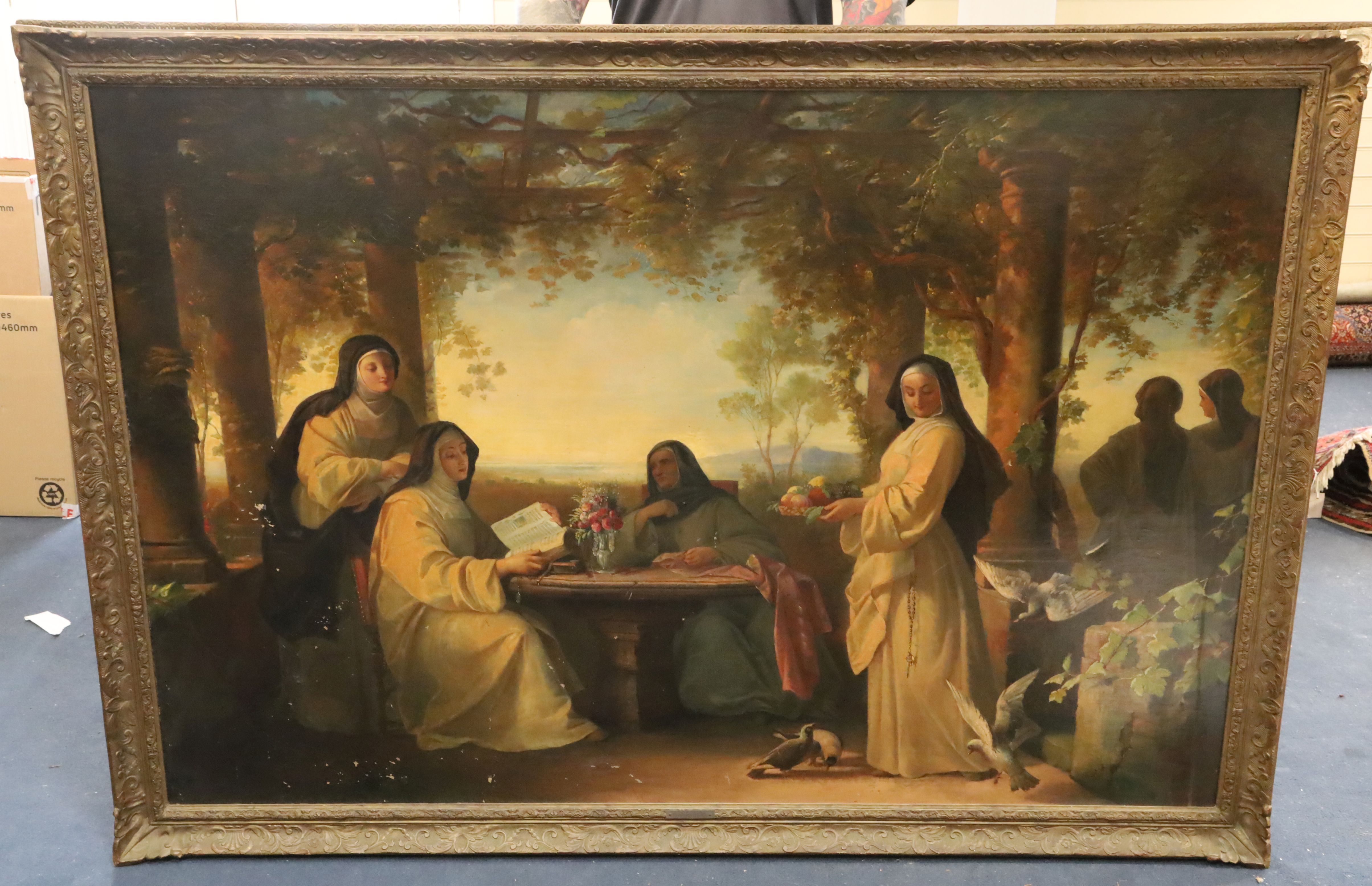 Julius Muhr (1819-1865)oil on canvasNuns on a tarracesigned, Cider House Galleries label verso43 x - Image 2 of 2