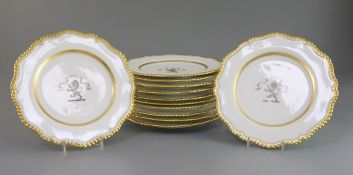 A set of twelve Flight, Barr & Barr armorial plates, c.1815-20, decorated with lion rampant crests