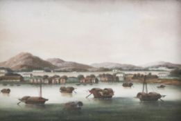 Chinese School c.1810-20, a pair of watercolours on ivory of two river views, one depicting