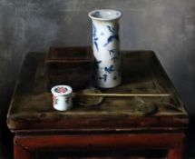 Wang Weidong (Chinese, b.1963)oil on canvasStill life with vase and antique scalesigned, Odon Wagner