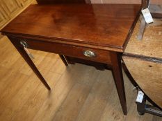 A George III mahogany tea table, with plain rectangular top W.89cm