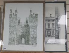 David Gentleman, two limited edition prints, Alnwick Castle and Street scene, signed in pencil, 46/
