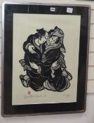 Toshitoshi Mosi, artist proof print, Embracing Couple, signed in pencil, dated '81, 8/8, 61 x 45cm