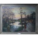 Robert Dumont Smith, oil on board, Figures beside a pond, signed, 70 x 90cm