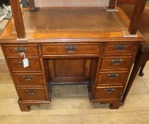 A burr walnut Georgian style pedestal desk W.92cm