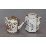 An early 20th century Chinese hexagonal wine pot and a small Cantonese teapot