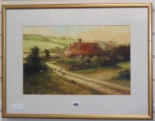 Neville Mardell, watercolour, Warningore Farms, South Downs, East Chiltington, signed and dated '97,