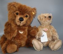 One yellow label Steiff bear and a white label Jona bear, no box, no certificate