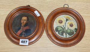 A painted snuff box cover and a portrait of a titled gentleman