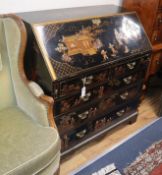 A Chinese style chinoiserie-lacquered Georgian style bureau W.96cm