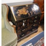 A Chinese style chinoiserie-lacquered Georgian style bureau W.96cm