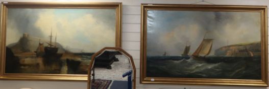 Late 19th century English School, pair of oils on canvas, Coastal landscapes, 75 x 126cm