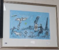 After Marc Chagall (1887-1985), colour lithograph, 'Le peintre et son double', 34 x 49cm
