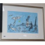 After Marc Chagall (1887-1985), colour lithograph, 'Le peintre et son double', 34 x 49cm