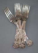 A set of 6 silver Queens pattern table forks, William Robert Smily, London, 1854, 19.5 oz.