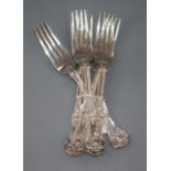 A set of 6 silver Queens pattern table forks, William Robert Smily, London, 1854, 19.5 oz.