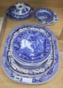 A quantity of Victorian and later blue and white pottery